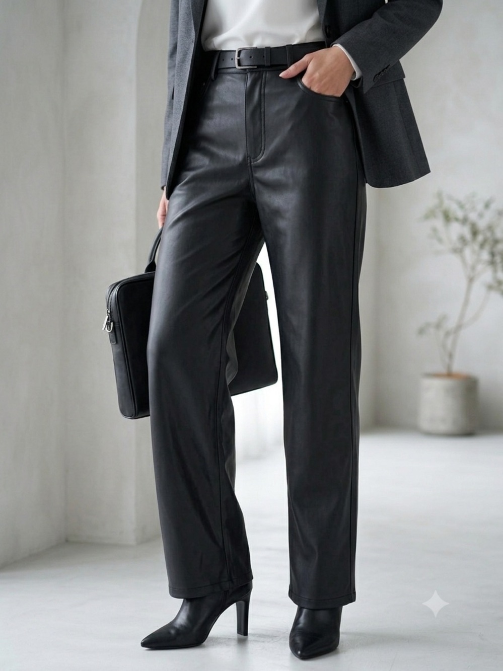 Zara Women’s Black Faux Leather Straight-Leg Pants